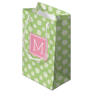 Cute Pink and Green Daisies Pattern Personalized Small Gift Bag