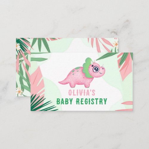 Cute Pink and Green Dinosaur Baby Registry Business Card