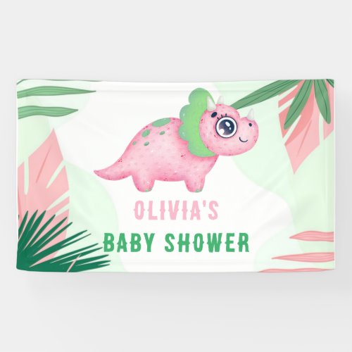 Cute Pink and Green Dinosaur Baby Shower Banner