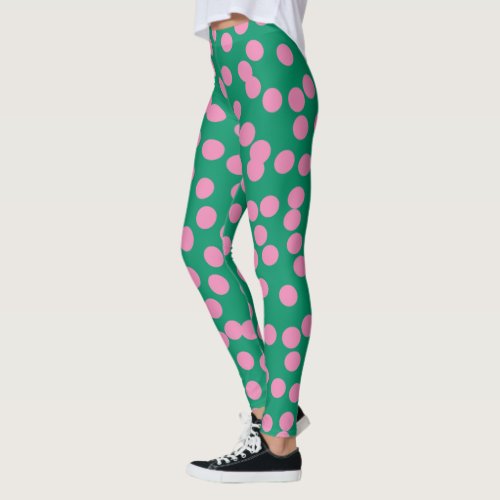 Cute Pink and Green Dots and Spots Pattern Leggings