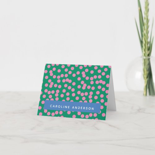 Cute Pink and Green Dots Pattern Personalized Note Card