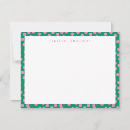 Cute Pink and Green Dots Pattern Personalized Note Card