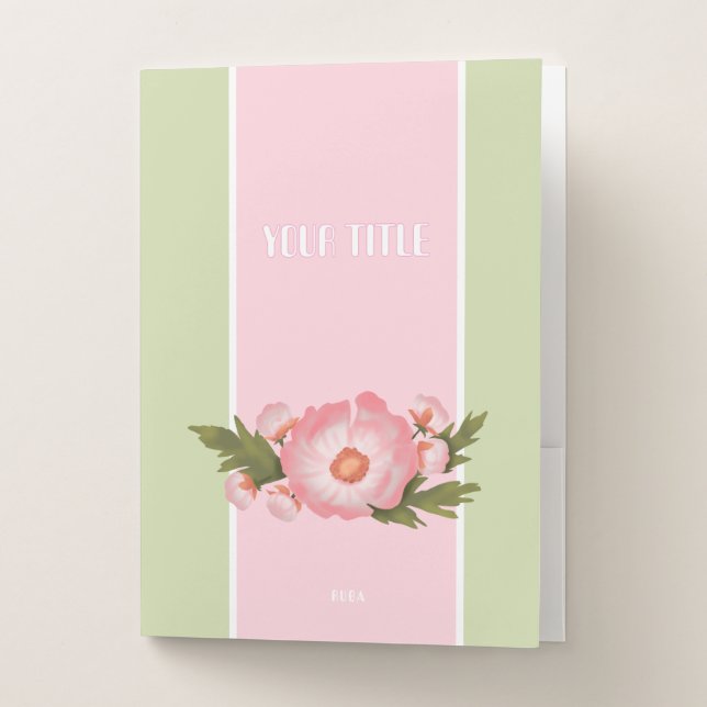Cute pink and green floral Pocket Folder (Front)