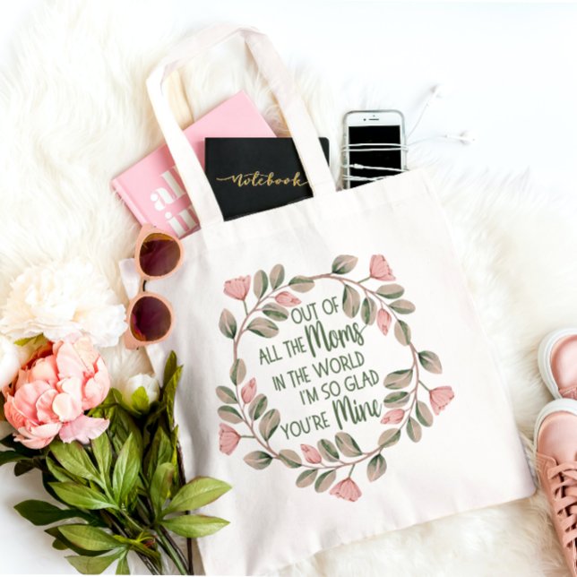 Cute Pink And Green Floral Wreath Mom Quote Tote Bag (Creator Uploaded)