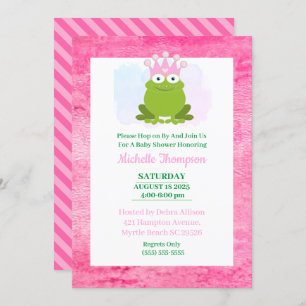Cute Pink and Green Frog Baby Shower Invitation