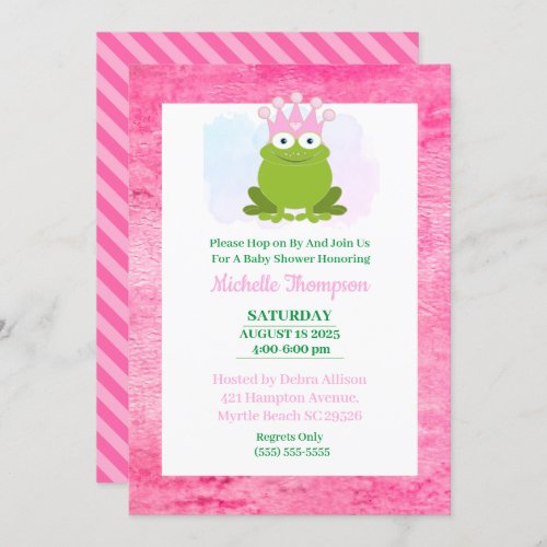 Cute Pink and Green Frog Baby Shower  Invitation