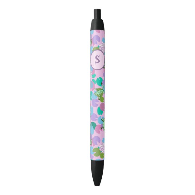 Cute Pink and Green Frogs Custom Monogram Initial Pen (Front Vertical)