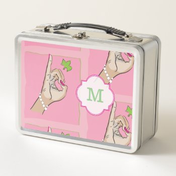 Cute Pink And Green Metal Lunch Box by dawnfx at Zazzle