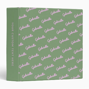 Cute Pink and Green Personalized Script Name    3 Ring Binder
