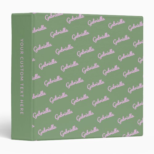 Cute Pink and Green Personalized Script Name    3 Ring Binder
