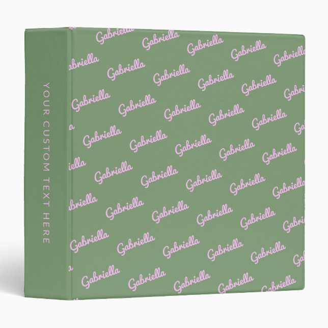 Cute Pink and Green Personalized Script Name    3 Ring Binder (Front/Spine)