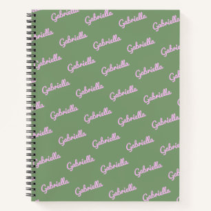 Cute Pink and Green Personalized Script Name   Not Notebook