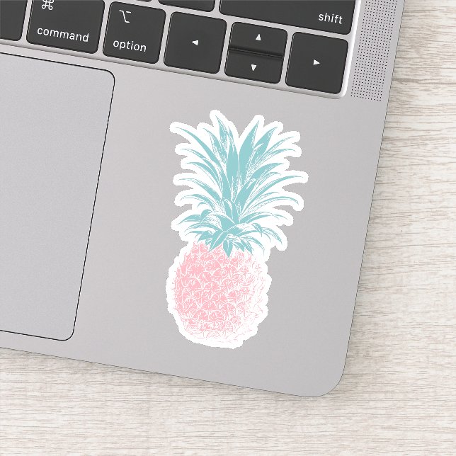 Cute Pink and Green Pineapple Illustration Sticker (Detail)