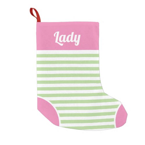 Cute pink and green stripes pattern custom small christmas stocking