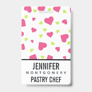 Cute Pink and Green Tumbling Hearts Pattern Badge