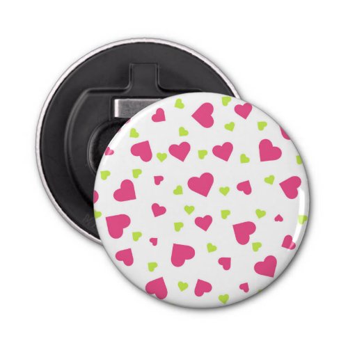 Cute Pink and Green Tumbling Hearts Pattern Bottle Opener