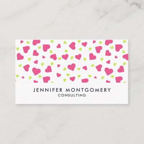 Cute Pink and Green Tumbling Hearts Pattern Business Card