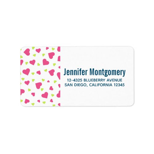 Cute Pink and Green Tumbling Hearts Pattern Label