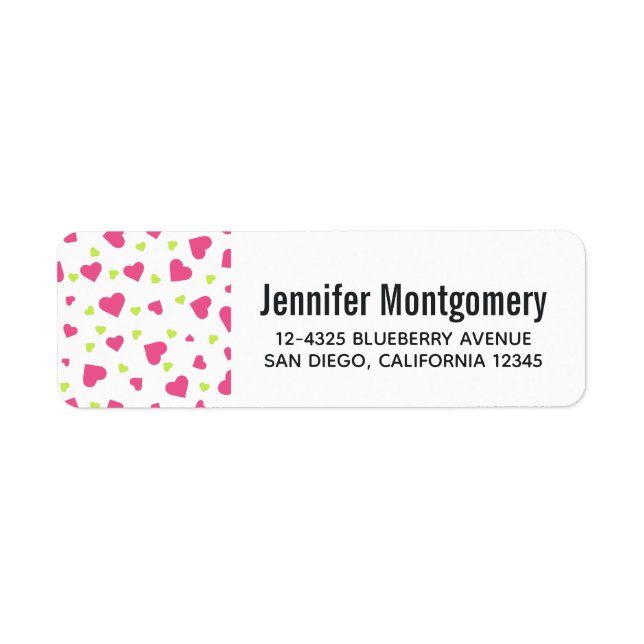 Cute Pink and Green Tumbling Hearts Pattern Label (Front)
