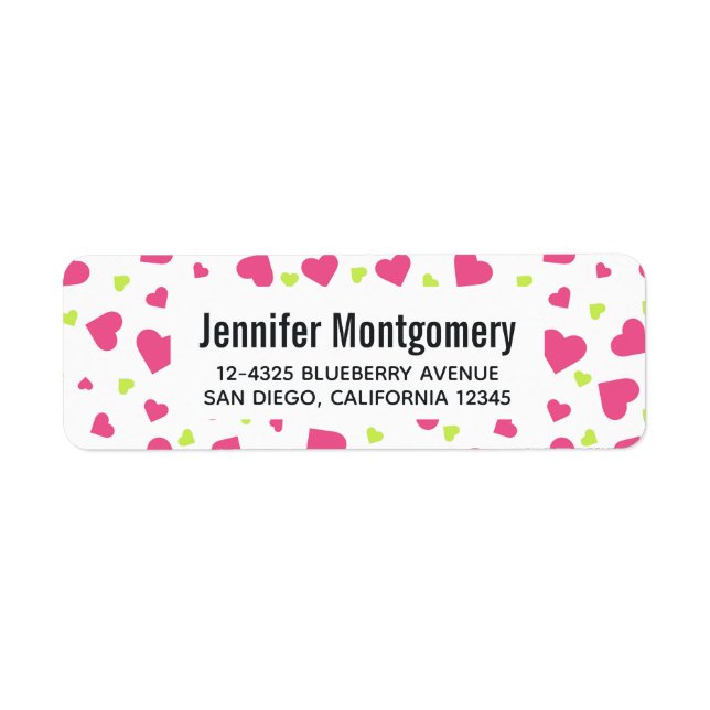 Cute Pink and Green Tumbling Hearts Pattern Label (Front)