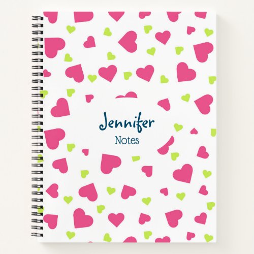Cute Pink and Green Tumbling Hearts Pattern Notebook