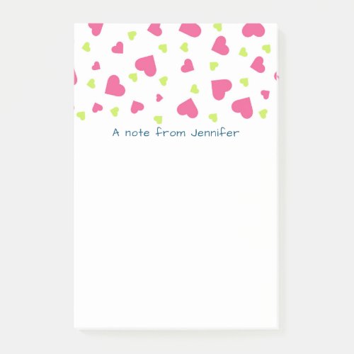 Cute Pink and Green Tumbling Hearts Pattern Post_it Notes