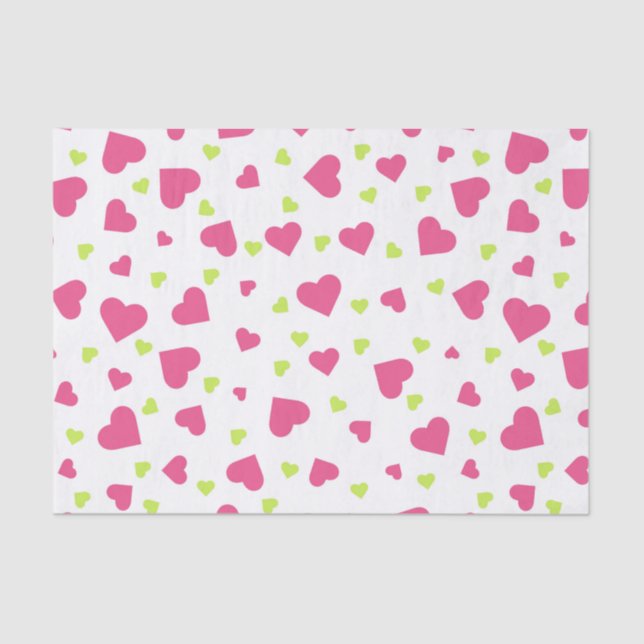 Cute Pink and Green Tumbling Hearts Pattern Tissue Paper (Front)