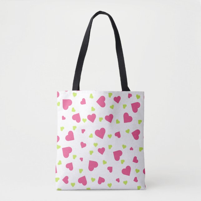 Cute Pink and Green Tumbling Hearts Pattern Tote Bag (Front)