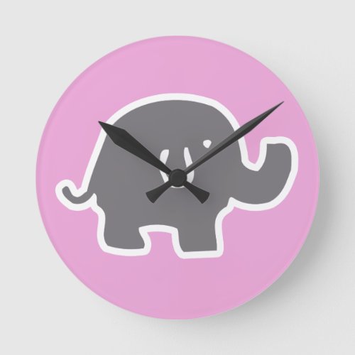 Cute Pink And Grey Elephant Kids Clock