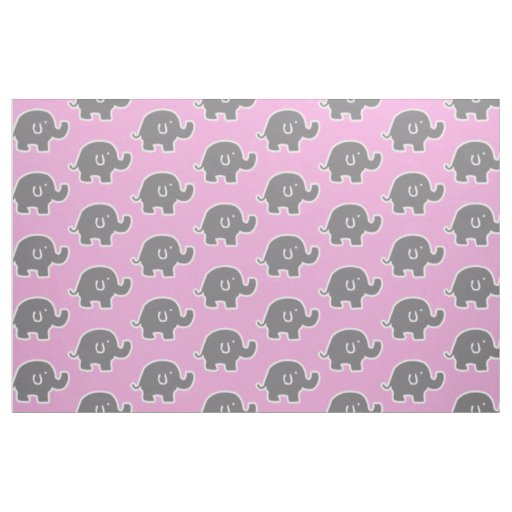Cute Pink And Grey Elephants Pattern Fabric
