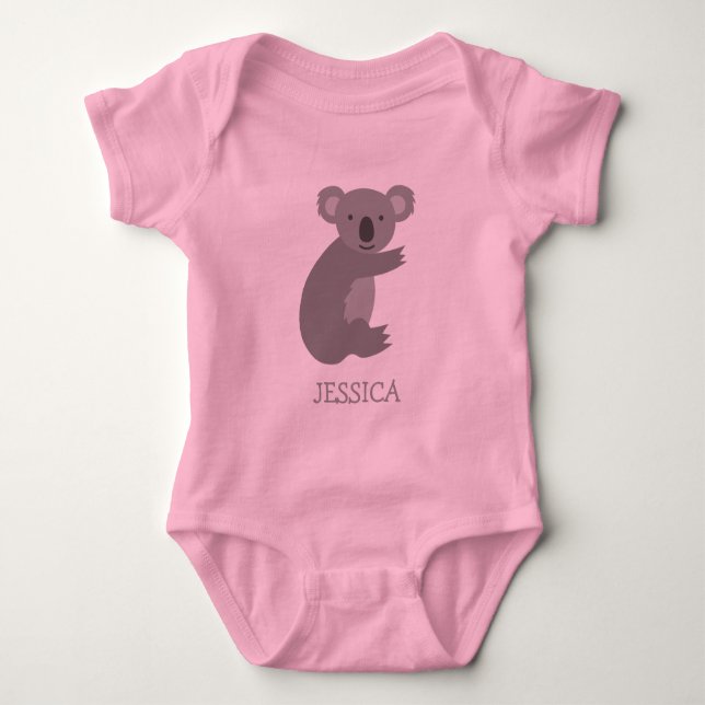 Cute pink and grey koala bear girls baby clothes baby bodysuit (Front)