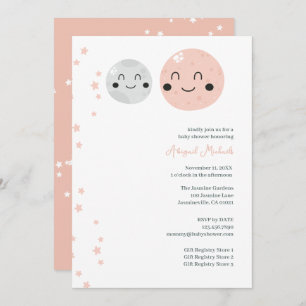 Cute Pink and Grey Planets Baby Girl Shower Invitation