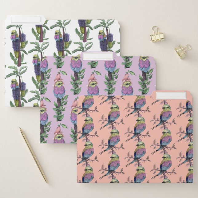 Cute Pink and Lilac African Bird Pattern File Folder (Set)