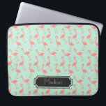 Cute Pink and Mint Flamingo Pattern | Add Name Laptop Sleeve<br><div class="desc">This is a drawing of a flamingo bird that was made into a pattern. The background is a pretty mint color.  There is a frame in the design where you can have your name printed.</div>