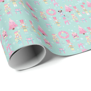 Cute Pink and Mint Green Christmas Nutcracker Wrapping Paper