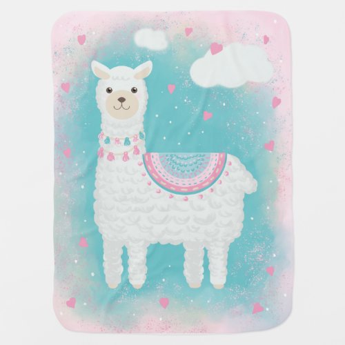 Cute pink and mint llama baby blanket