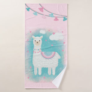 Cute pink and mint llama bath towel