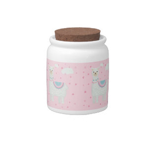 Cute pink and mint llama pattern candy jar