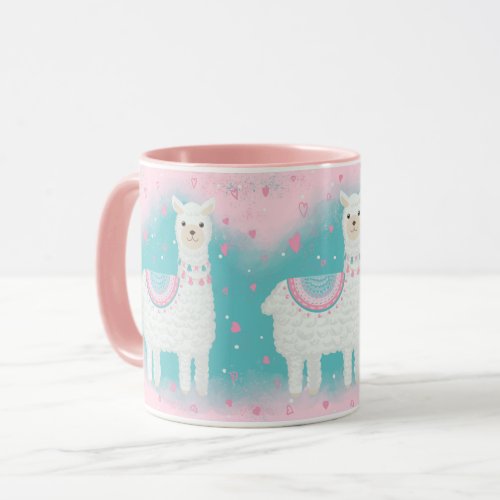 Cute pink and mint llama pattern mug