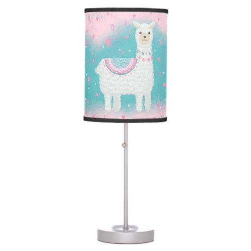 Cute pink and mint llama pattern table lamp