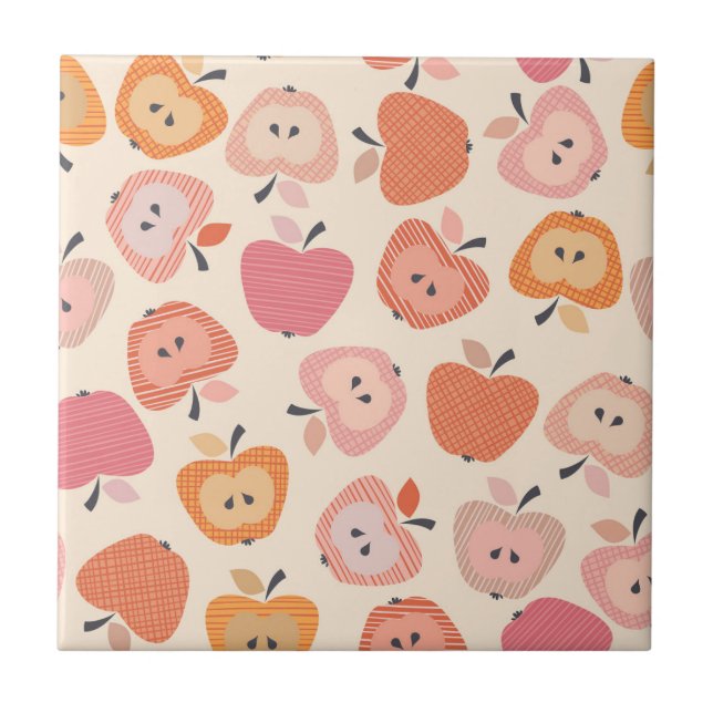 Cute pink and orange apple pattern ceramic tile (Front)