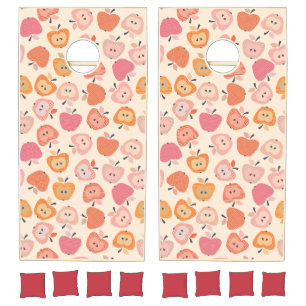 Cute pink and orange apple pattern cornhole set