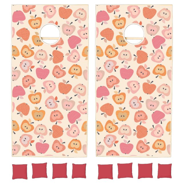 Cute pink and orange apple pattern cornhole set (Set)