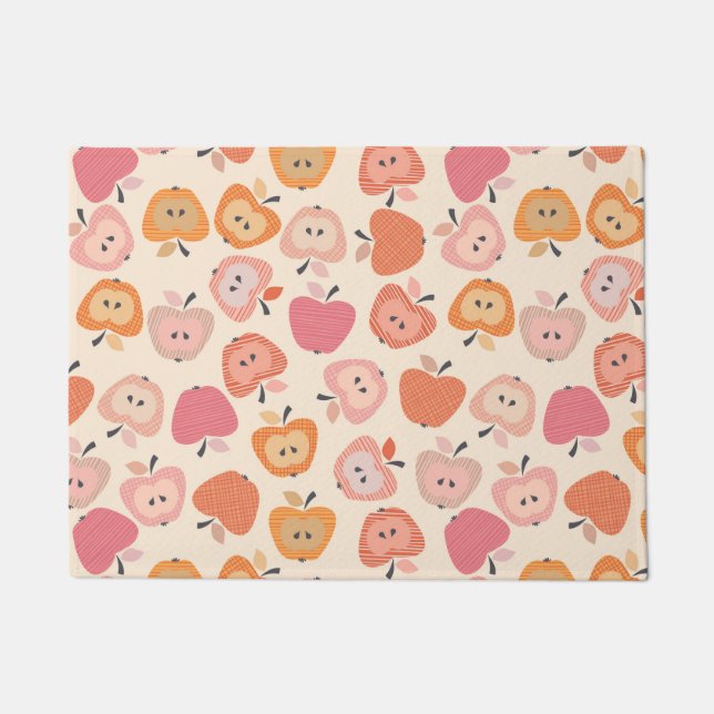 Cute pink and orange apple pattern doormat (Front)