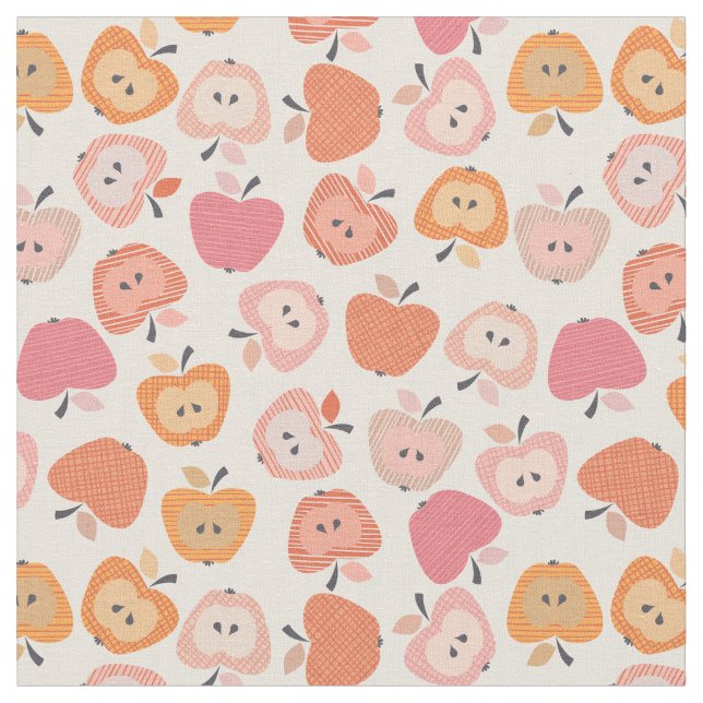 Cute pink and orange apple pattern fabric (Close Up)