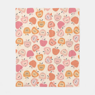Cute pink and orange apple pattern fleece blanket