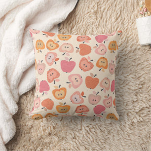 Cute pink and orange apple pattern throw pillow