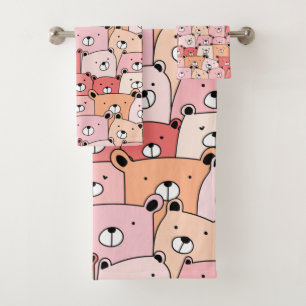 Cute Pink and Orange Bears Bath Towel Set