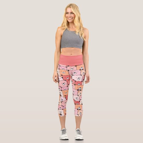 Cute Pink and Orange Bears Capri Leggings