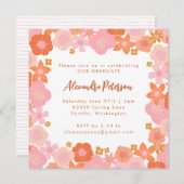 Cute Pink and Orange Floral Border Graduation Invitation (Front/Back)